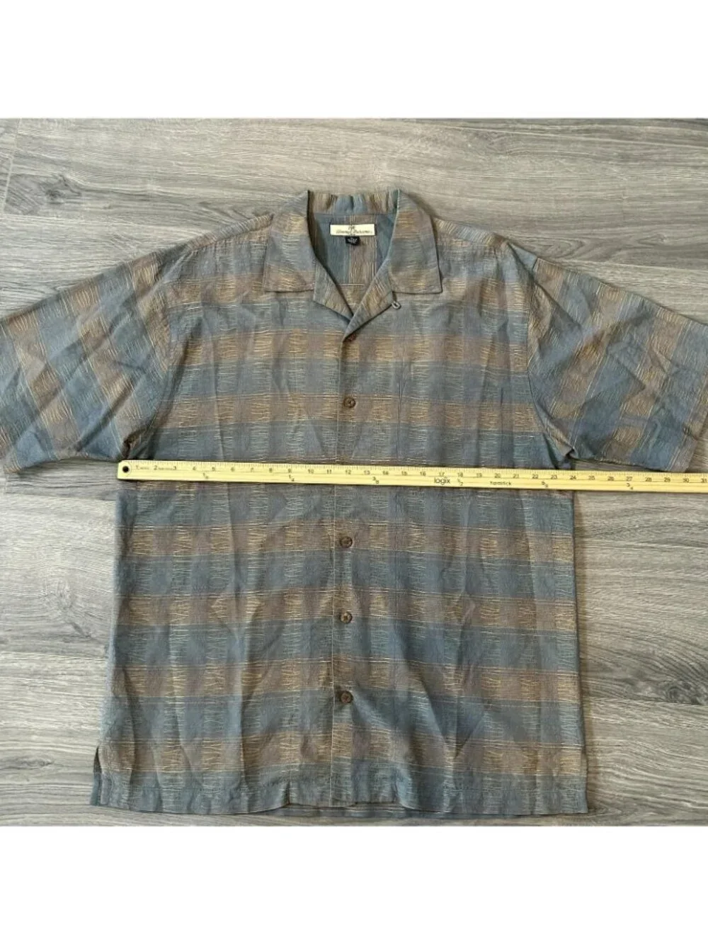 Tommy Bahama Shirt Mens M Blue Silk Textured Check Hawaiian Button Up Camp Aloha